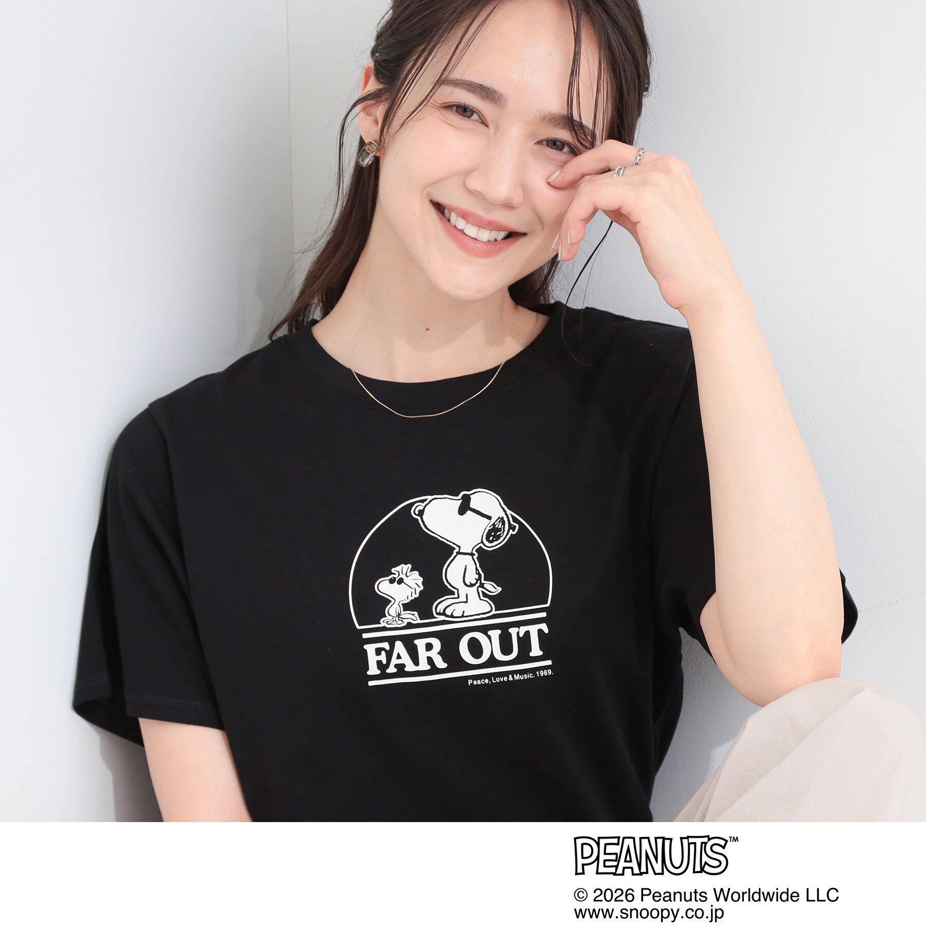 SHOO･LA･RUE「【PEANUTS】ひんやりプリントTシャツ」|Tシャツ・カットソー|ブラック(519)