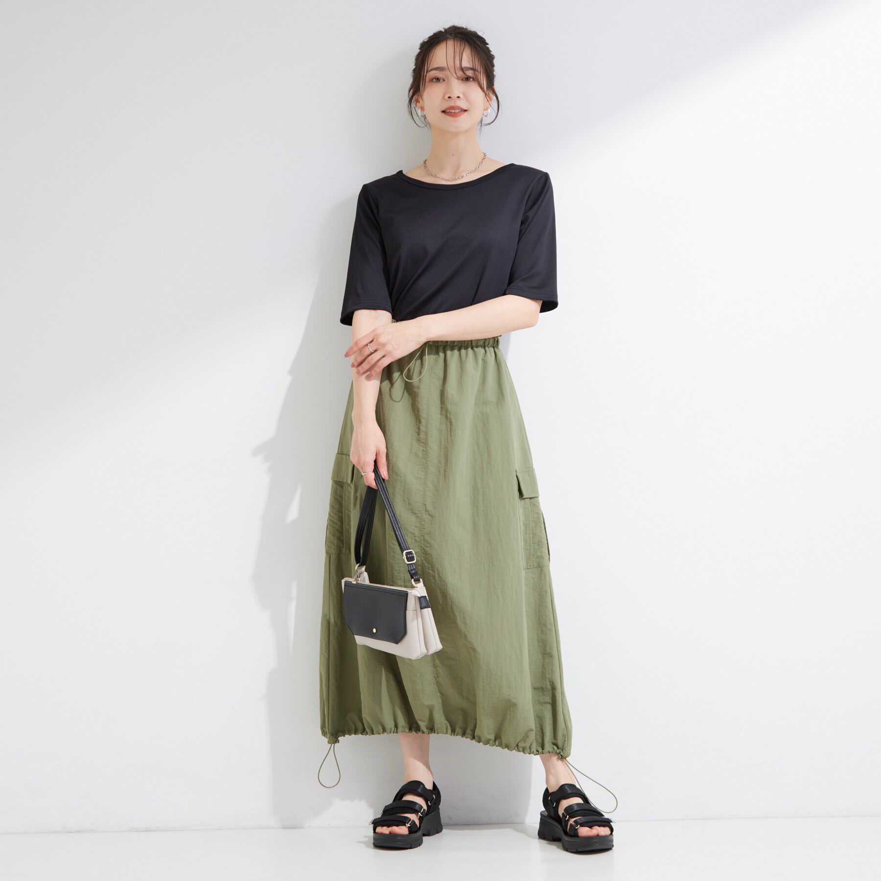 SHOO･LA･RUE「【ひんやり/前後2WAY/S-LL】着回しやすい 5分袖テレコトップス」|Tシャツ・カットソー|