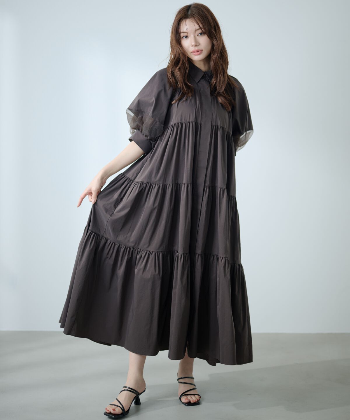 アンドクチュール「袖シアーシャツワンピース」|ワンピース|