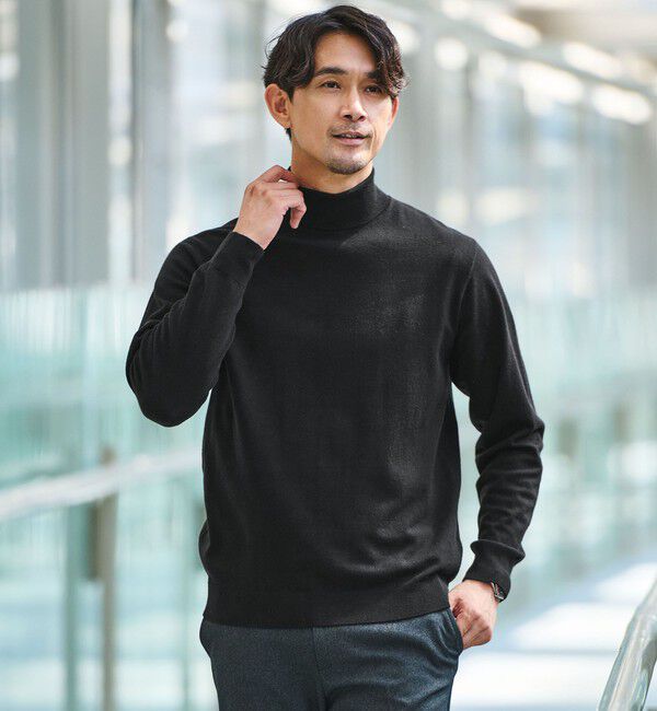 UNITED ARROWS green label relaxing「【WEB限定】JUST fit ハイゲージ ジャケイン タートルネック ニット」|ニット・セーター|BLACK