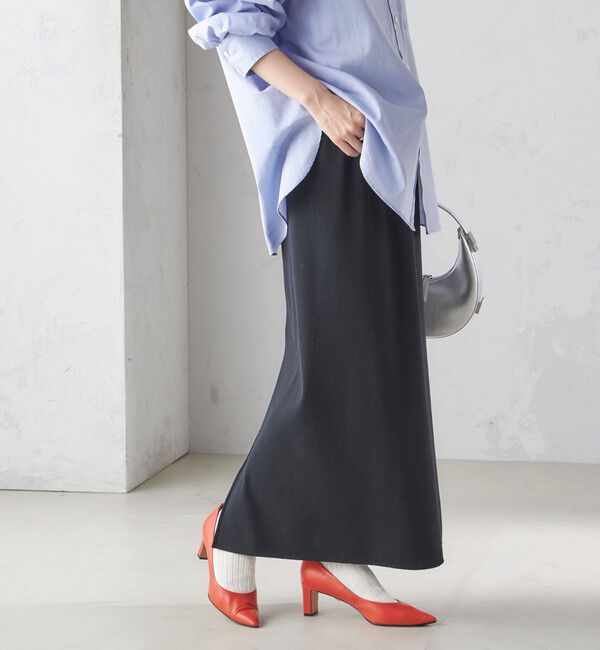 SHIPS for women「〈UVカット / 手洗い可能〉リブ ジャージー 2WAY ストレッチ スカート」|スカート|ブラック