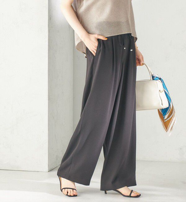 SHIPS for women「〈接触冷感 / 手洗い可能〉アセテート混 バック サテン ワイド パンツ」|その他|ブラック