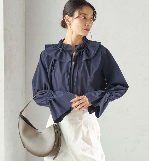 SHIPS for women「〈撥水加工 / UVカット〉タフタ フリルカラー キャンディースリーブ ブラウス（セレモニー対応可）」|シャツ・ブラウス|