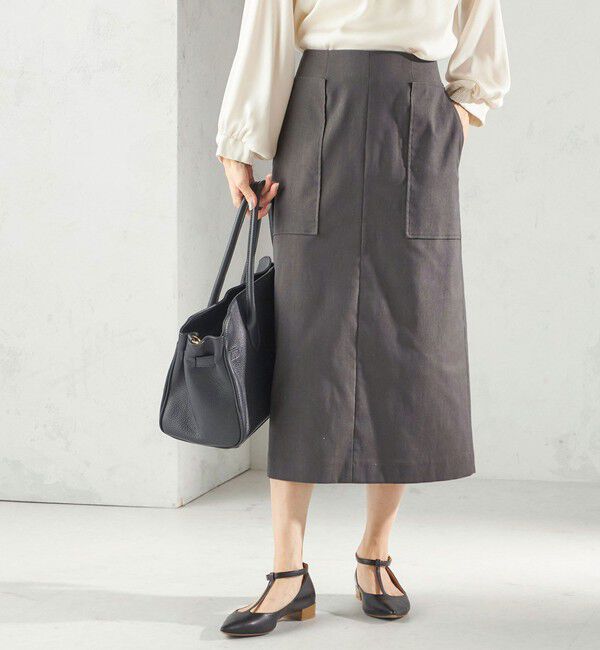 SHIPS for women「〈UVカット・吸水速乾・手洗い可能〉綿麻混 オックス ポケット タイト スカート」|スカート|ダークグレー
