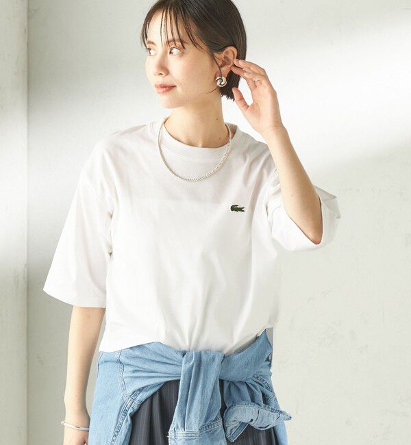 SHIPS for women「【SHIPS別注】LACOSTE:〈手洗い可能〉五分袖 TEE」|Tシャツ・カットソー|ホワイト