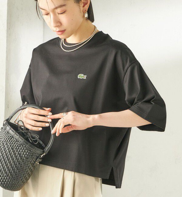 SHIPS for women「【SHIPS別注】LACOSTE:〈手洗い可能〉五分袖 TEE」|Tシャツ・カットソー|ブラック
