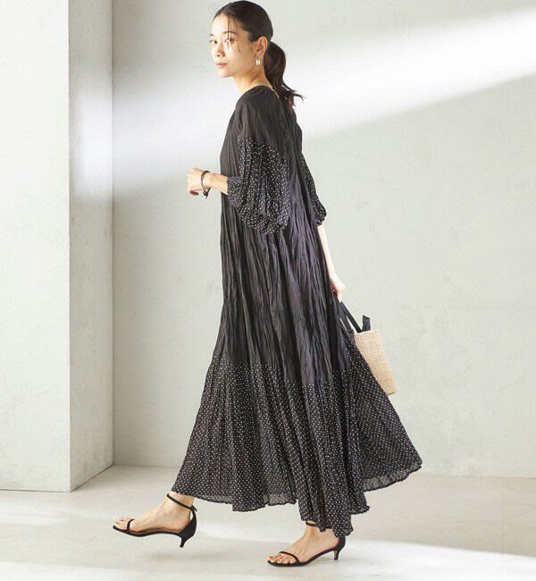 SHIPS for women「【SHIPS別注】Fanaka:〈手洗い可能〉クリンクル 袖 フレア ワンピース」|ワンピース|