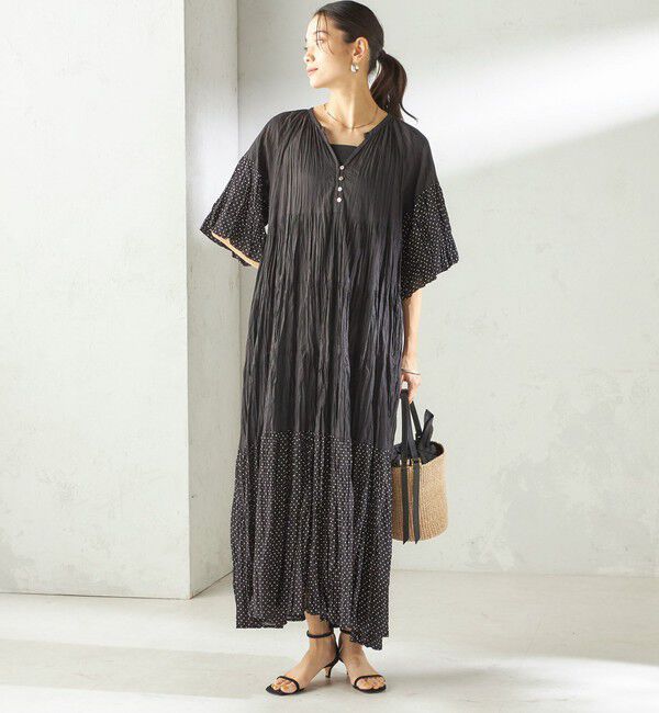 SHIPS for women「【SHIPS別注】Fanaka:〈手洗い可能〉クリンクル 袖 フレア ワンピース」|ワンピース|