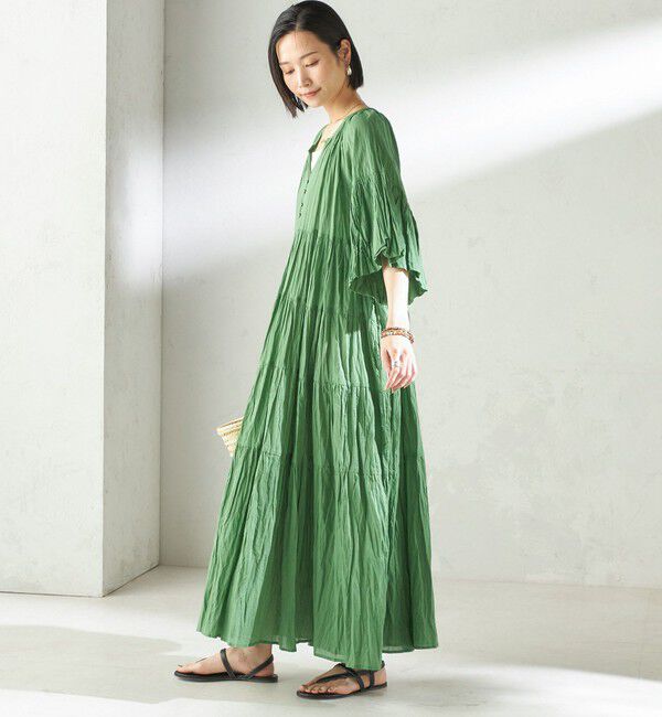 SHIPS for women「【SHIPS別注】Fanaka:〈手洗い可能〉クリンクル 袖 フレア ワンピース」|ワンピース|