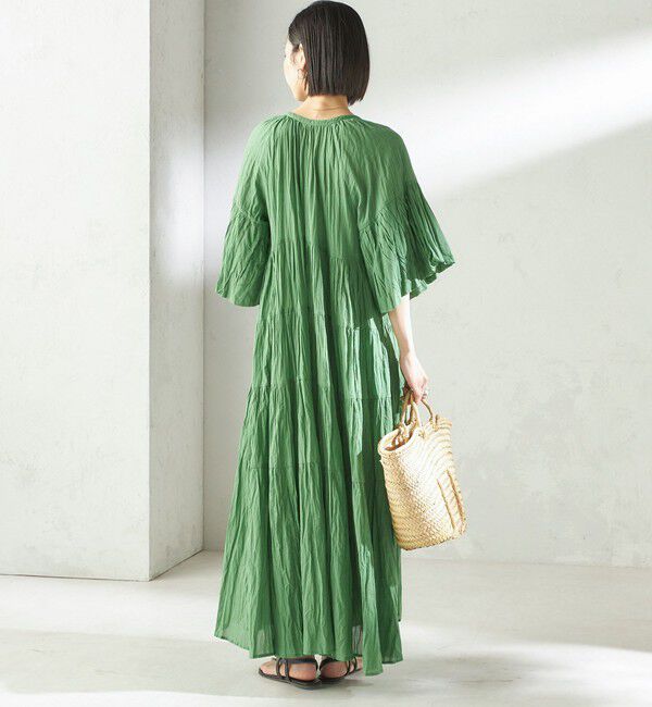 SHIPS for women「【SHIPS別注】Fanaka:〈手洗い可能〉クリンクル 袖 フレア ワンピース」|ワンピース|