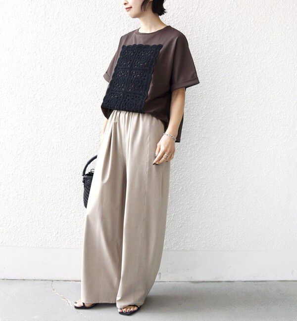 SHIPS for women「【WEB限定】〈汗染み防止/手洗い可能〉クロシェ レース ドッキング ショート スリーブ TEE」|Tシャツ・カットソー|