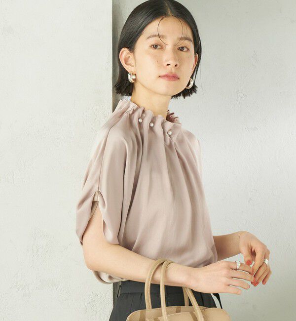 SHIPS for women「【一部WEB限定】〈手洗い可能〉パール モチーフ ネック ギャザー ドルマン ブラウス」|シャツ・ブラウス|ベージュ