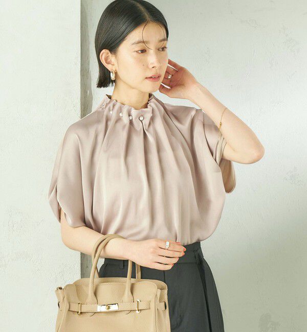SHIPS for women「【一部WEB限定】〈手洗い可能〉パール モチーフ ネック ギャザー ドルマン ブラウス」|シャツ・ブラウス|