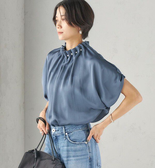 SHIPS for women「【一部WEB限定】〈手洗い可能〉パール モチーフ ネック ギャザー ドルマン ブラウス」|シャツ・ブラウス|