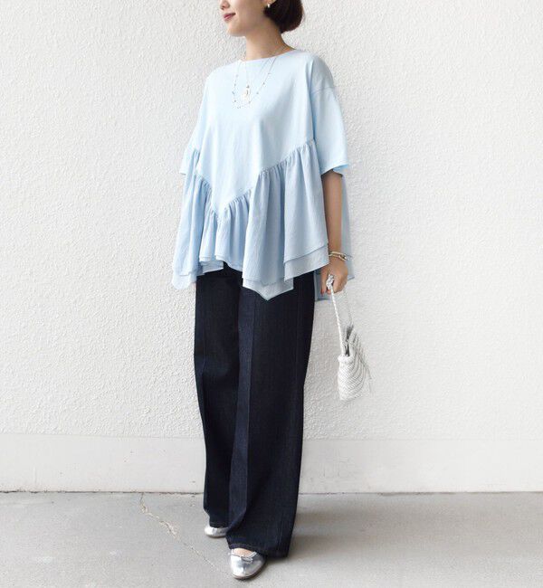 SHIPS for women「【WEB限定】〈手洗い可能〉ランダム ギャザー ドッキング TEE」|Tシャツ・カットソー|