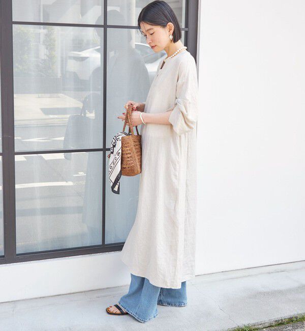 SHIPS for women「TICCA:〈手洗い可能〉リネン ツイスト スリーブ ワンピース」|ワンピース|