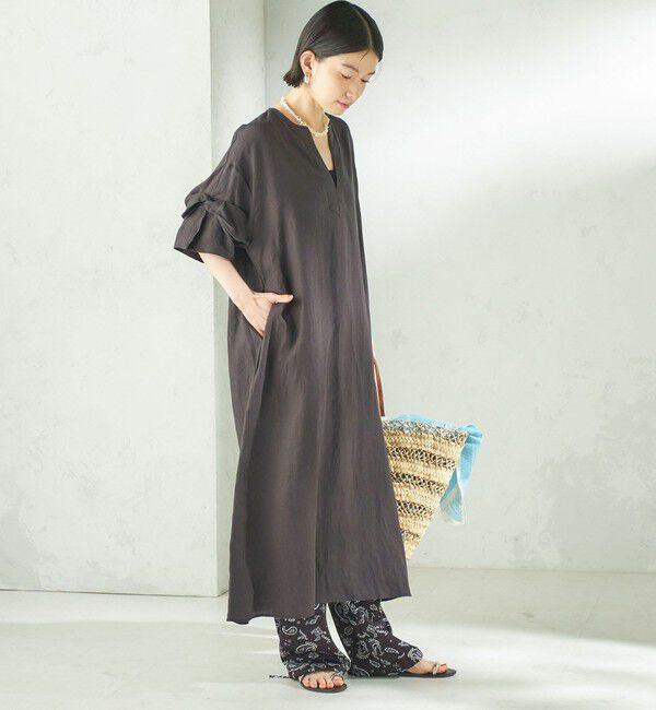 SHIPS for women「TICCA:〈手洗い可能〉リネン ツイスト スリーブ ワンピース」|ワンピース|