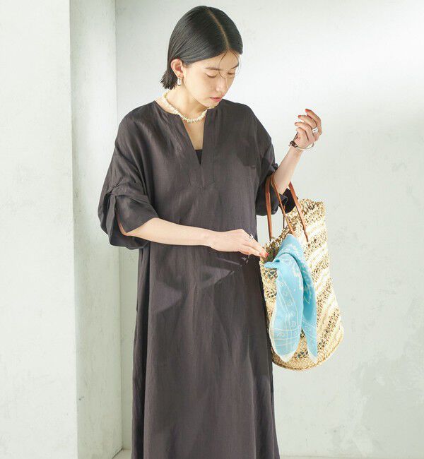 SHIPS for women「TICCA:〈手洗い可能〉リネン ツイスト スリーブ ワンピース」|ワンピース|