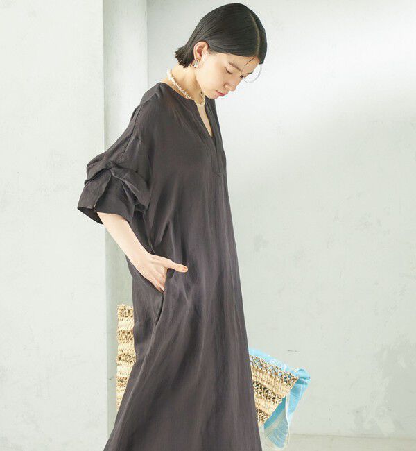 SHIPS for women「TICCA:〈手洗い可能〉リネン ツイスト スリーブ ワンピース」|ワンピース|