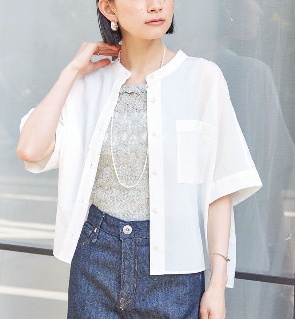 SHIPS for women「〈接触冷感/洗濯機可能〉SUUSUU バンドカラー 半袖 シャツ」|シャツ・ブラウス|ホワイト