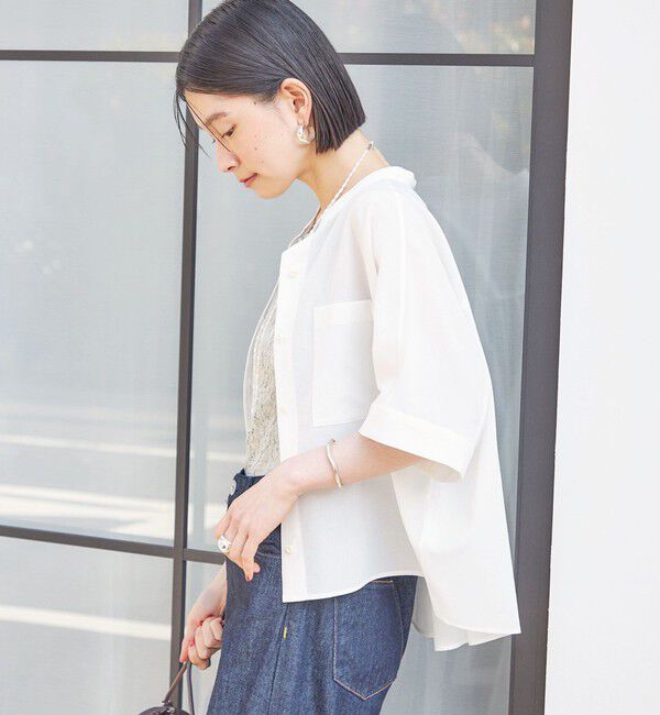 SHIPS for women「〈接触冷感/洗濯機可能〉SUUSUU バンドカラー 半袖 シャツ」|シャツ・ブラウス|