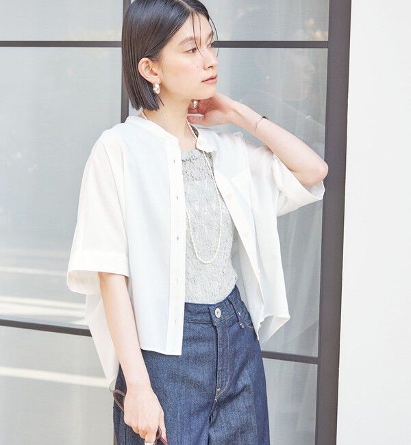 SHIPS for women「〈接触冷感/洗濯機可能〉SUUSUU バンドカラー 半袖 シャツ」|シャツ・ブラウス|