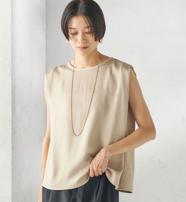 SHIPS for women「〈手洗い可能〉シルキー ツイル ノースリーブ ブラウス」|シャツ・ブラウス|ベージュ