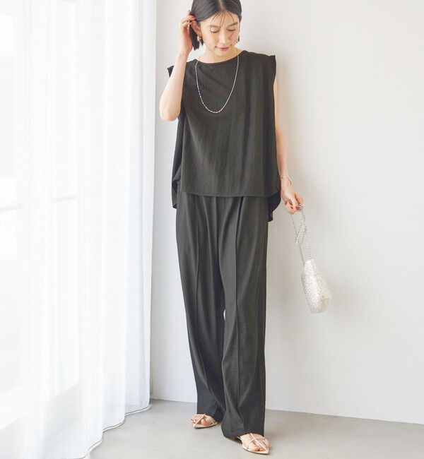 SHIPS for women「【実力派ベーシック】〈手洗い可能〉レーヨン ナイロン 深 ベンツ ノースリーブ プルオーバー」|Tシャツ・カットソー|ブラック