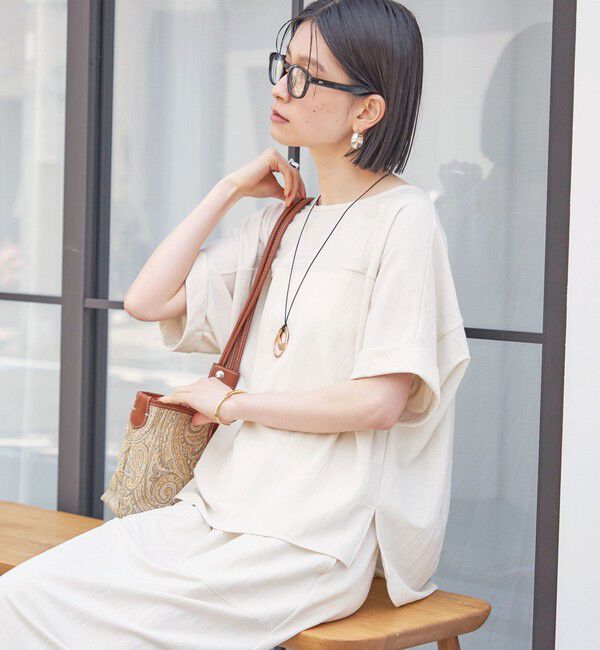 SHIPS for women「【実力派ベーシック】〈手洗い可能〉レーヨン ナイロン ドルマン 半袖 プルオーバー」|Tシャツ・カットソー|