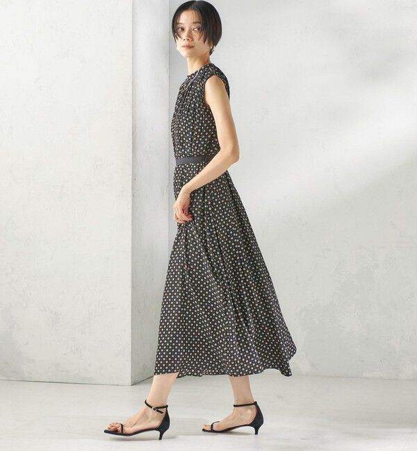SHIPS for women「〈手洗い可能〉プリント カッセン ノースリーブ ワンピース」|ワンピース|ブラック