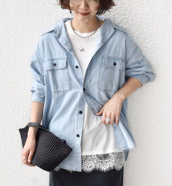 SHIPS for women「〈手洗い可能〉レース コンビ フレンチ スリーブ TEE」|Tシャツ・カットソー|ホワイト