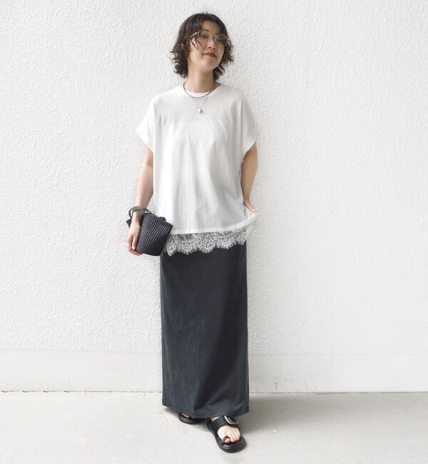 SHIPS for women「〈手洗い可能〉レース コンビ フレンチ スリーブ TEE」|Tシャツ・カットソー|