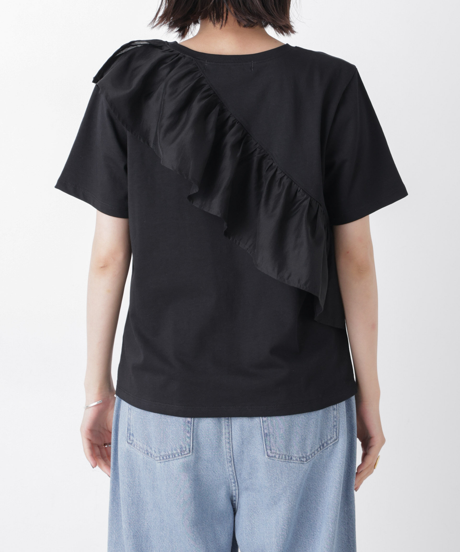 nano･universe「アシンメトリーフリル異素材コンビTシャツ」|Tシャツ・カットソー|