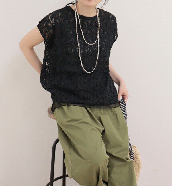fredy emue「レースレイヤードフレンチプルオーバー」|Tシャツ・カットソー|ブラック