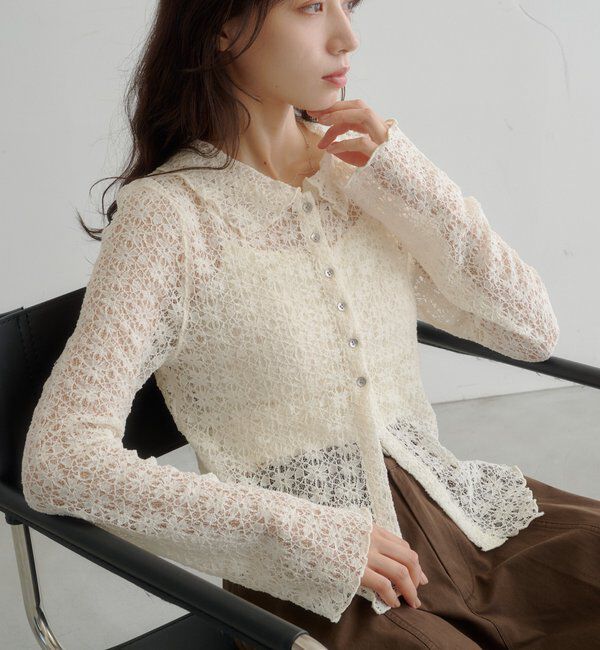  「襟レースシアーカーディガン」|Tシャツ・カットソー|アイボリー