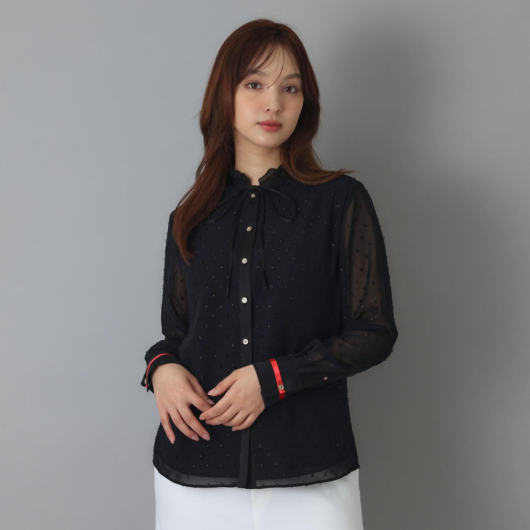 DRESSTERIOR「【上品見え】フィルムドット ボウタイブラウス」|シャツ・ブラウス|