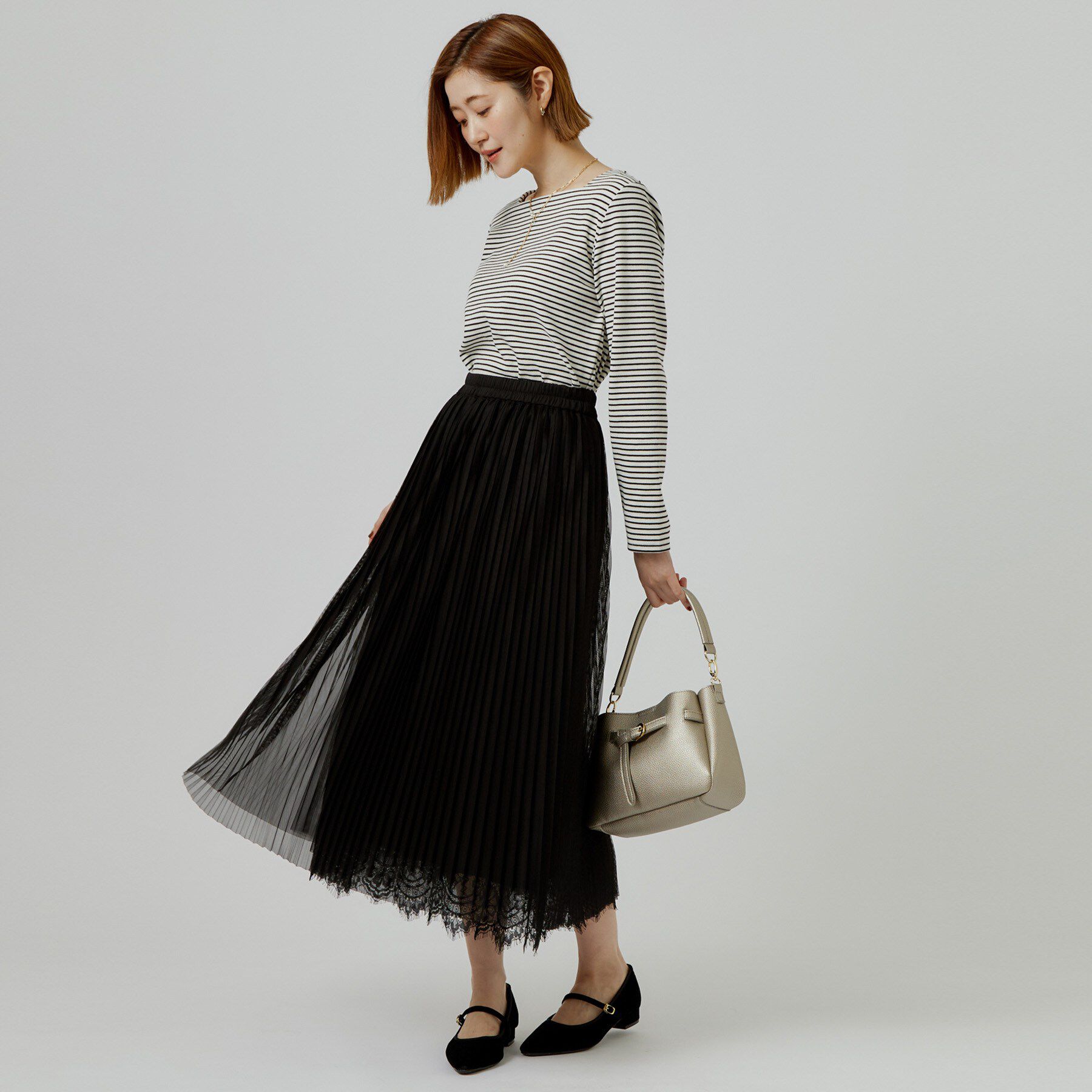 grove「【着回し◎・大人フェミニン】リバーシブルチュールプリーツスカート」|スカート|