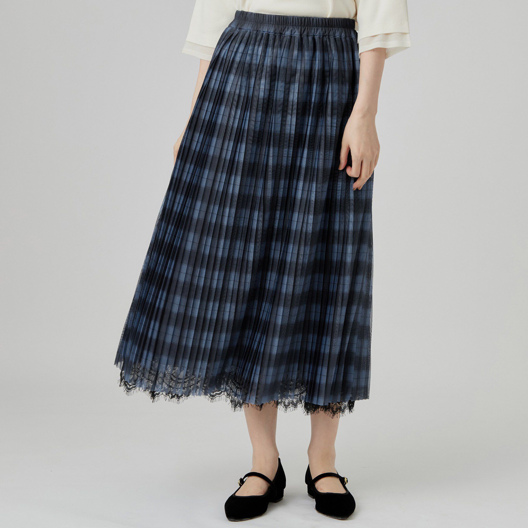 grove「【着回し◎・大人フェミニン】リバーシブルチュールプリーツスカート」|スカート|ブルー(293)