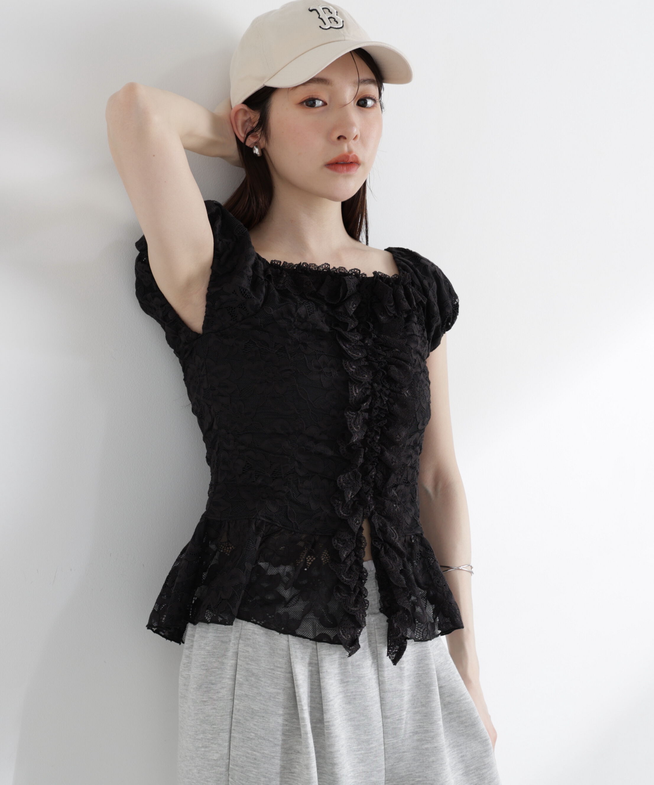 PROPORTION BODY DRESSING「〈a/mie〉レースフリルカットソー」|Tシャツ・カットソー|ブラック