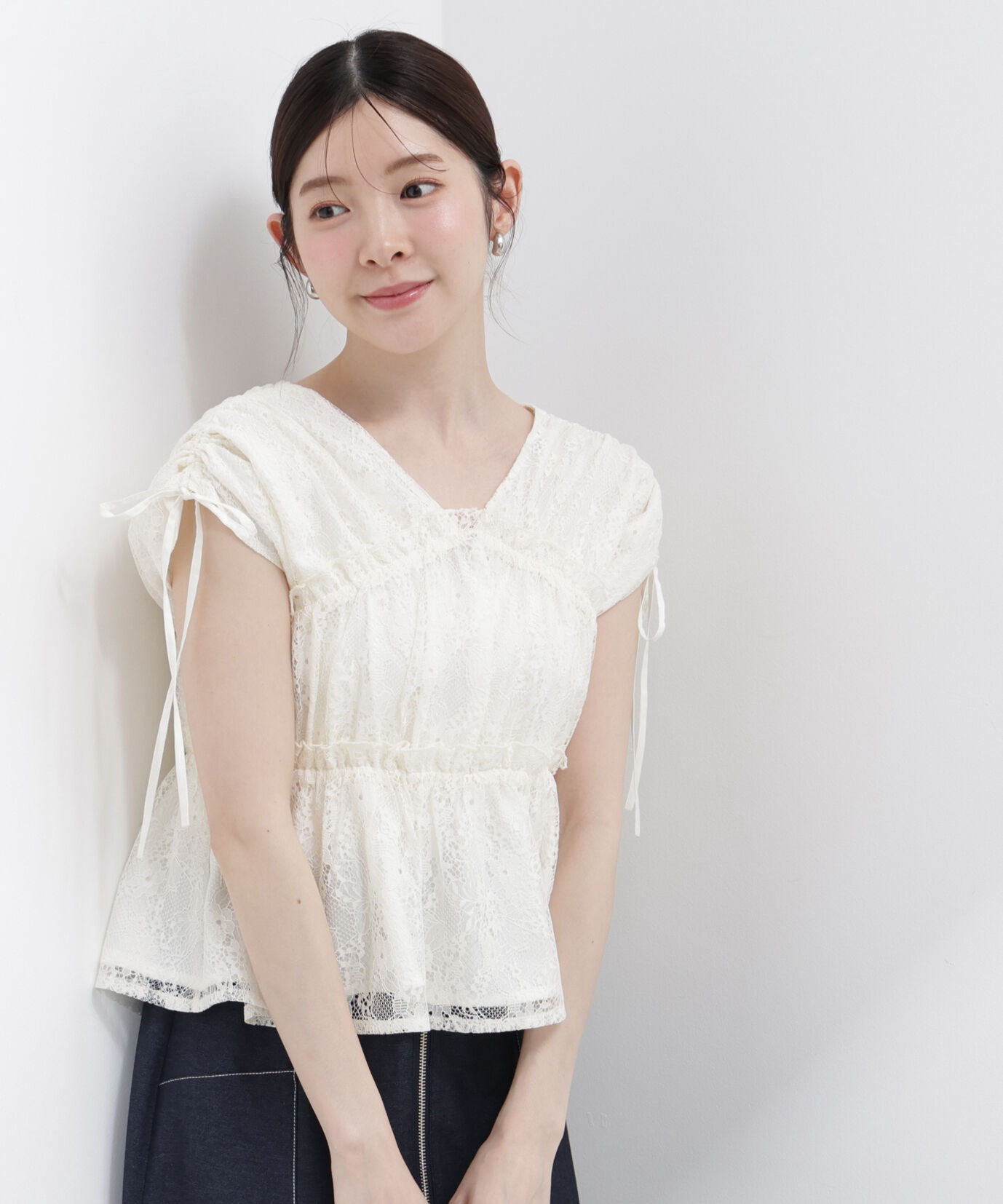 PROPORTION BODY DRESSING「レースギャザーブラウス」|シャツ・ブラウス|エクリュ1