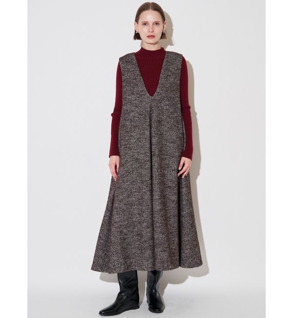 ELENDEEK「TWEED DEEP V NECK OP」|ワンピース|ブラウン