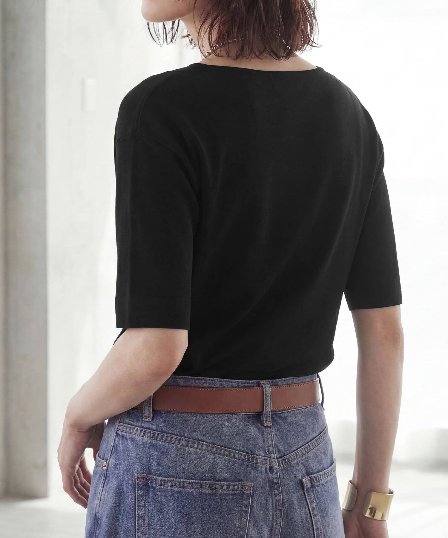 STYLE DELI「サラッとした５分袖ボートネックニットB」|ニット・セーター|