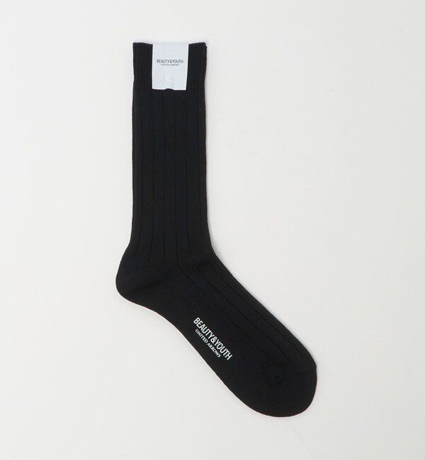 BEAUTY&YOUTH UNITED ARROWS「シルケット リブ レギュラー ソックス」|ソックス|BLACK