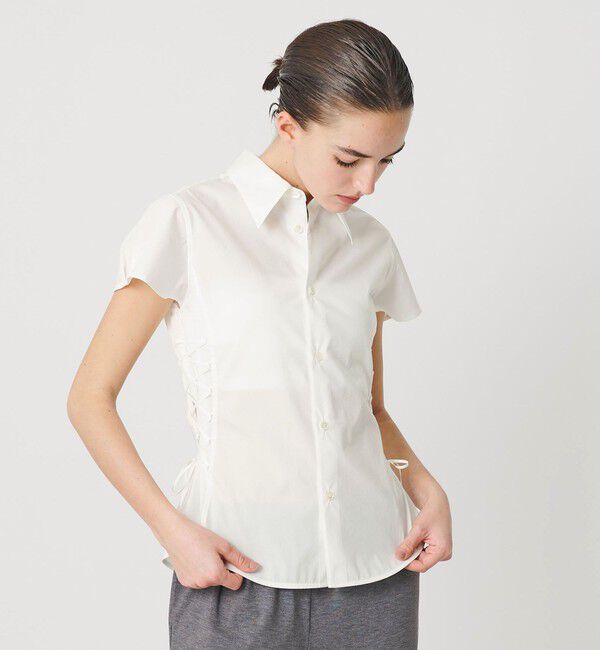 ATTISESSION「＜ATTISESSION＞レースアップ ショートスリーブ シャツ」|シャツ・ブラウス|OFF WHITE