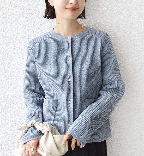 SHIPS for women「《一部追加予約》〈手洗い可能〉モール リブ クルーネック カーディガン」|カーディガン|ブルー