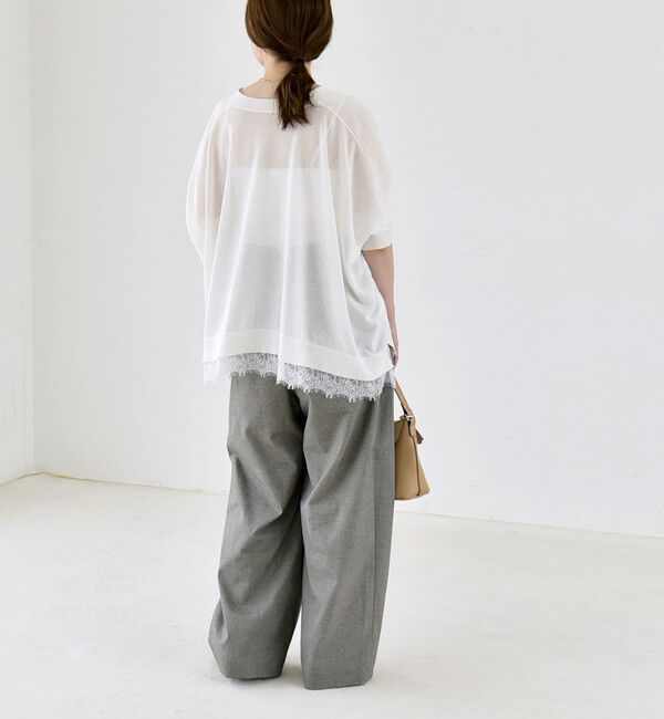 quaranciel「quaranciel:〈手洗い可能〉レース ヘム Vネック ポンチョ ニット カーディガン」|カーディガン|