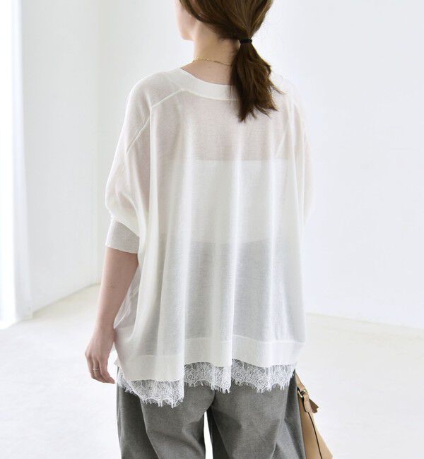 quaranciel「quaranciel:〈手洗い可能〉レース ヘム Vネック ポンチョ ニット カーディガン」|カーディガン|