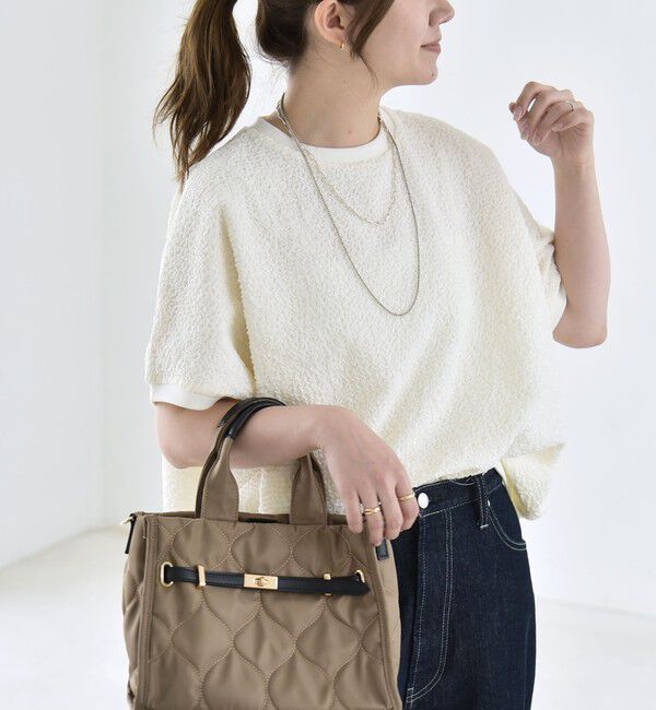 quaranciel「quaranciel:〈洗濯機可能〉カットジャカード ルーズ フレンチスリーブ プルオーバー」|Tシャツ・カットソー|