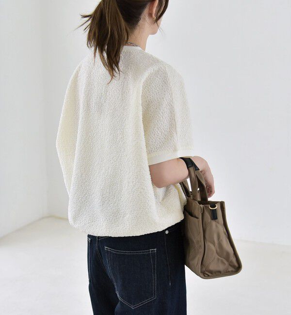 quaranciel「quaranciel:〈洗濯機可能〉カットジャカード ルーズ フレンチスリーブ プルオーバー」|Tシャツ・カットソー|