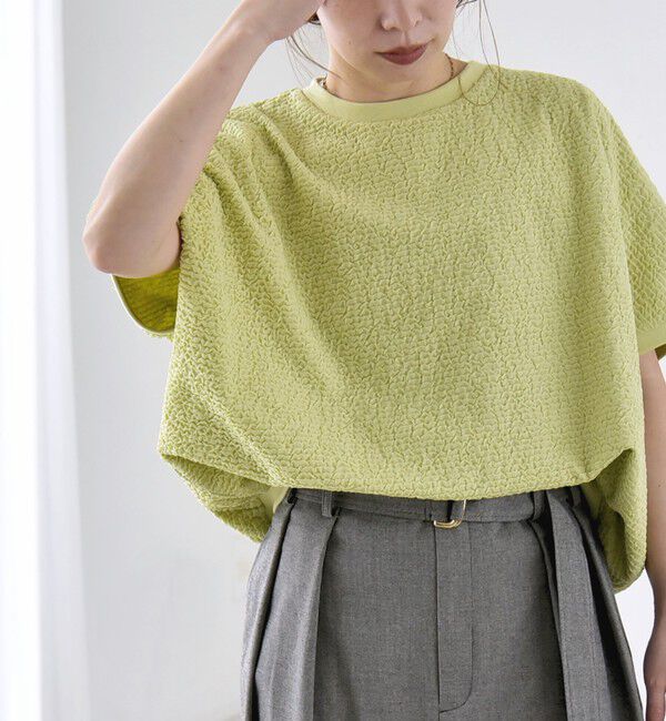 quaranciel「quaranciel:〈洗濯機可能〉カットジャカード ルーズ フレンチスリーブ プルオーバー」|Tシャツ・カットソー|